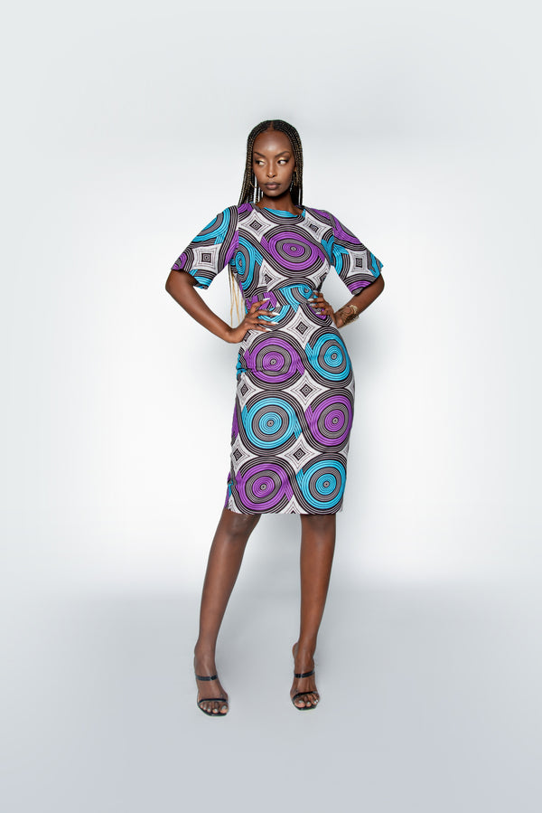 AJA African Print Mock Neck Midi Dress