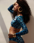 AZI BLUE HIGH WAIST BIKINI BOTTOM