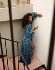 AZI BLUE LONG SLEEVE CHIFFON KIMONO
