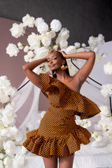 AGBANI African Print One Sleeve Ruffle  Mini Dress