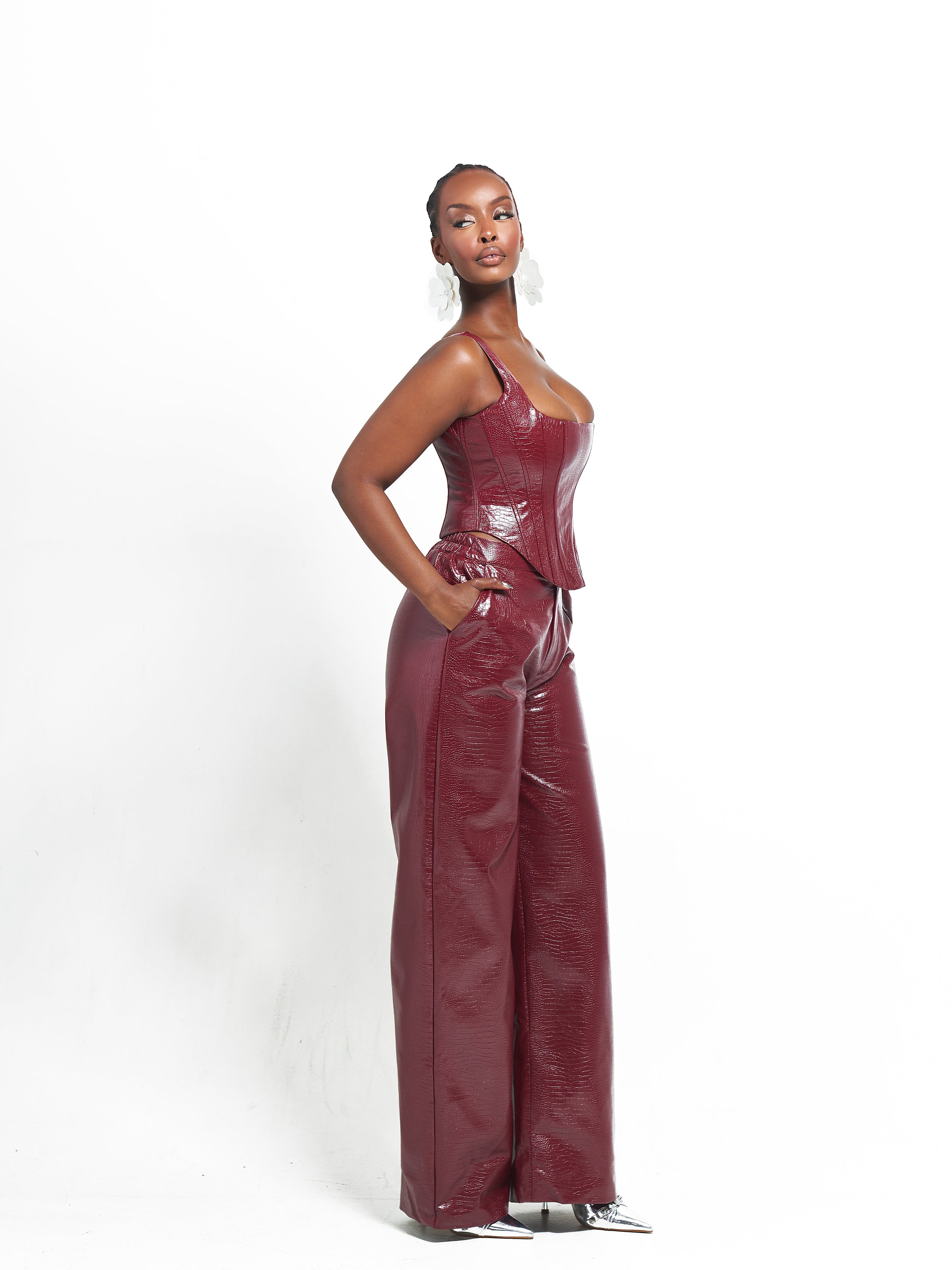 ONO Faux Leather Pants in Burgundy – OFUURE