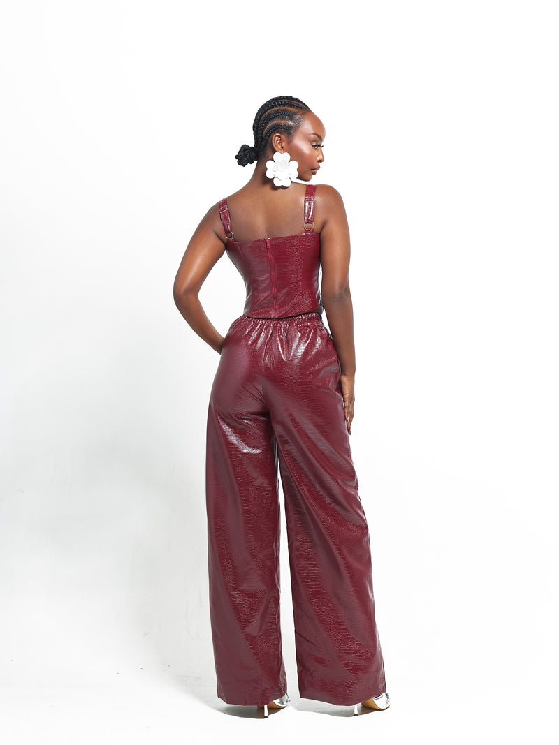 ONO Faux Leather Pants in Burgundy