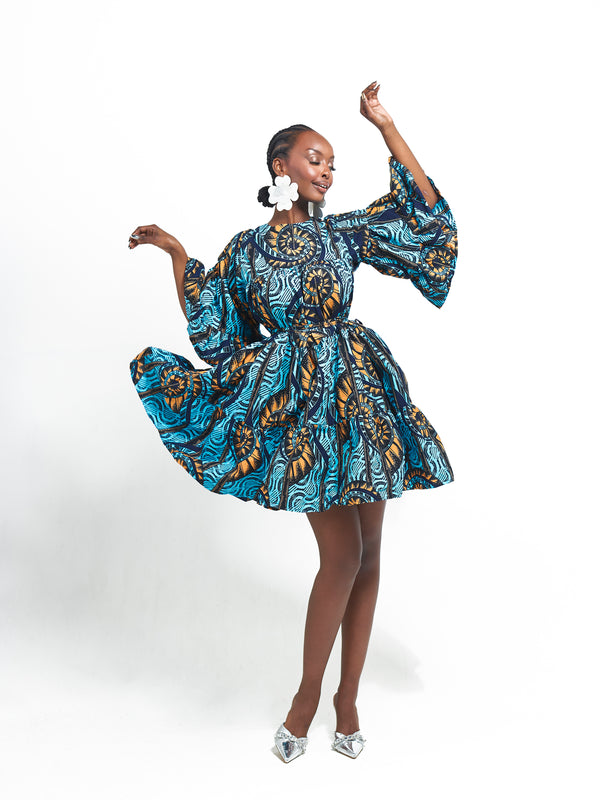 BISI African Print Tiered Mini Dress