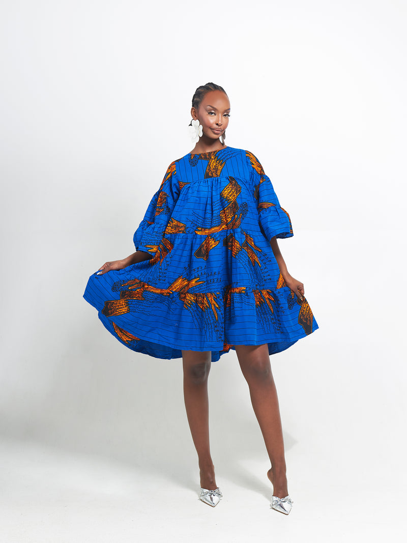 TORI African Print Tiered Mini Dress