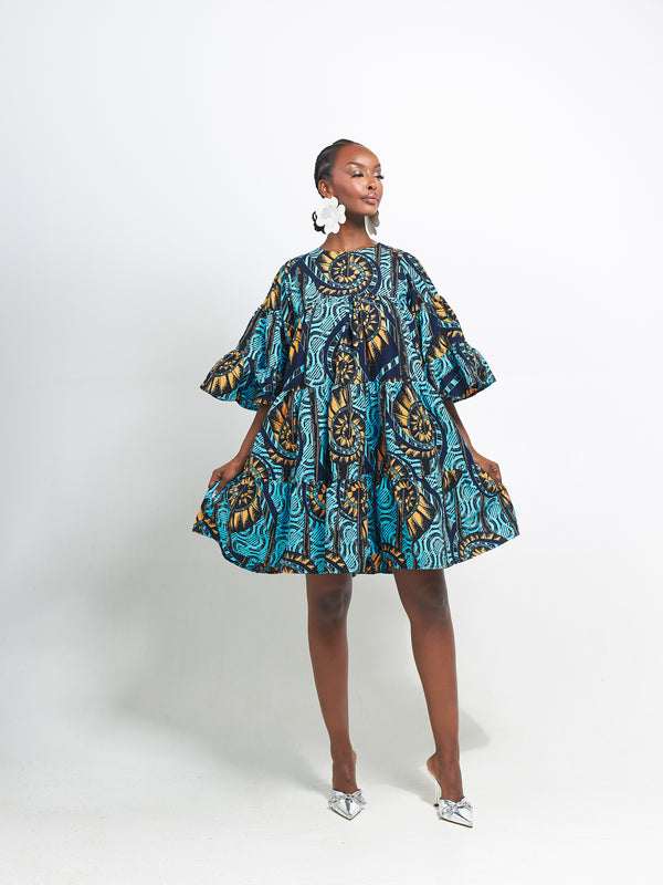 BISI African Print Tiered Mini Dress
