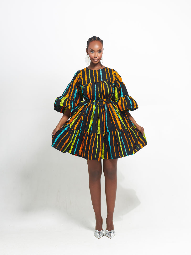 DELE African Print Tiered Mini Dress