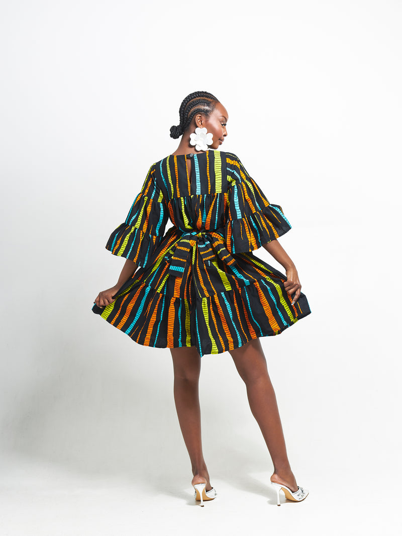 DELE African Print Tiered Mini Dress