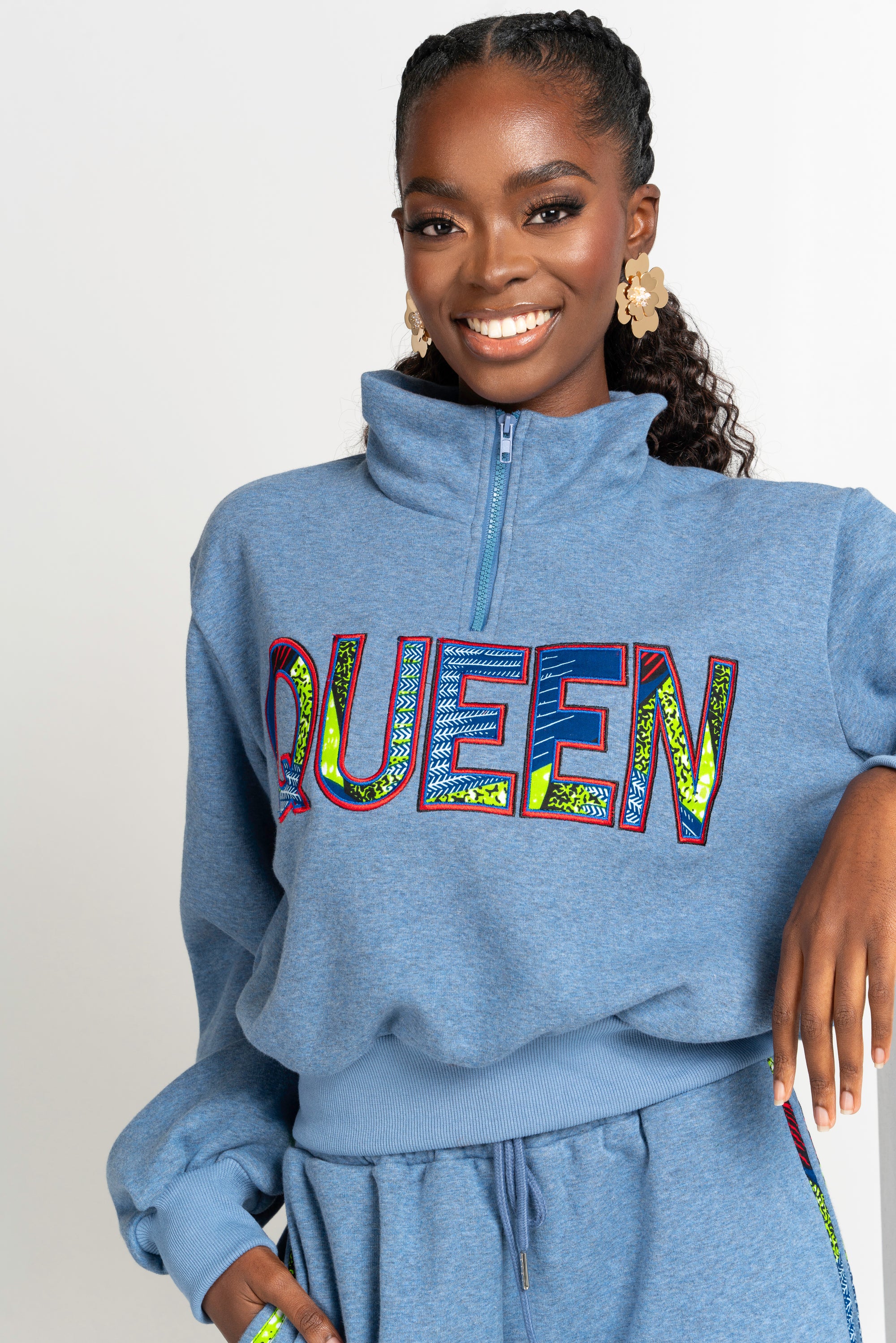 DENIM BLUE QUEEN Plush fleece JOGGER Set