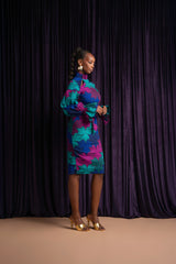 ZURI African Print Mock Neck Midi Dress