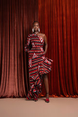 JUNO One-sleeve Ruffle African Print Hi-low Dress