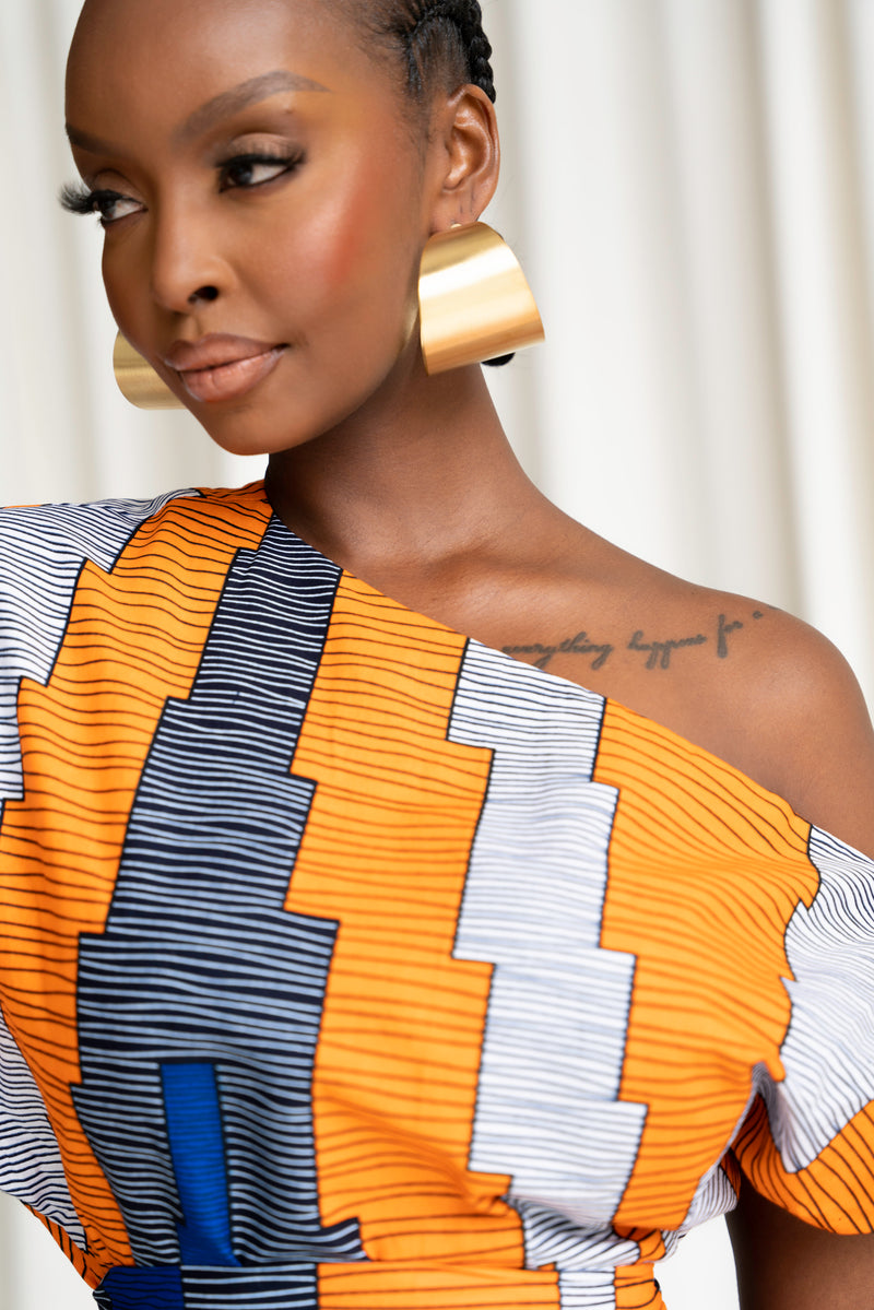 SOMIE African Print One-shoulder Mini Dress