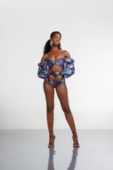 ZURI OFF SHOULDER PUFFY SLEEVE SWIMSUIT