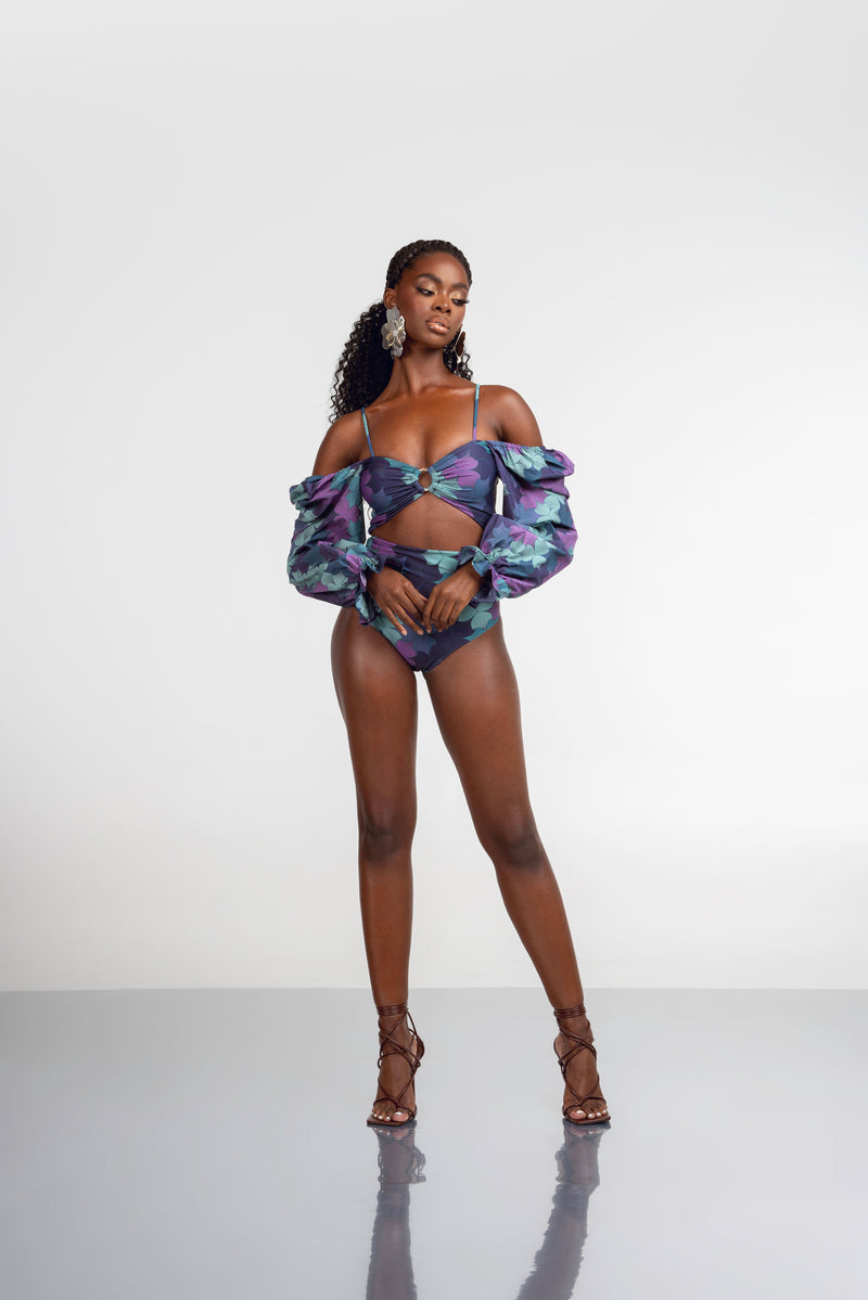 ZURI OFF SHOULDER PUFFY SLEEVE SWIMSUIT