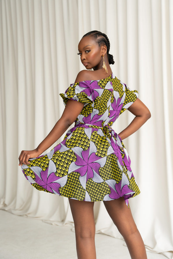 AMARA African Print One-shoulder Mini Dress
