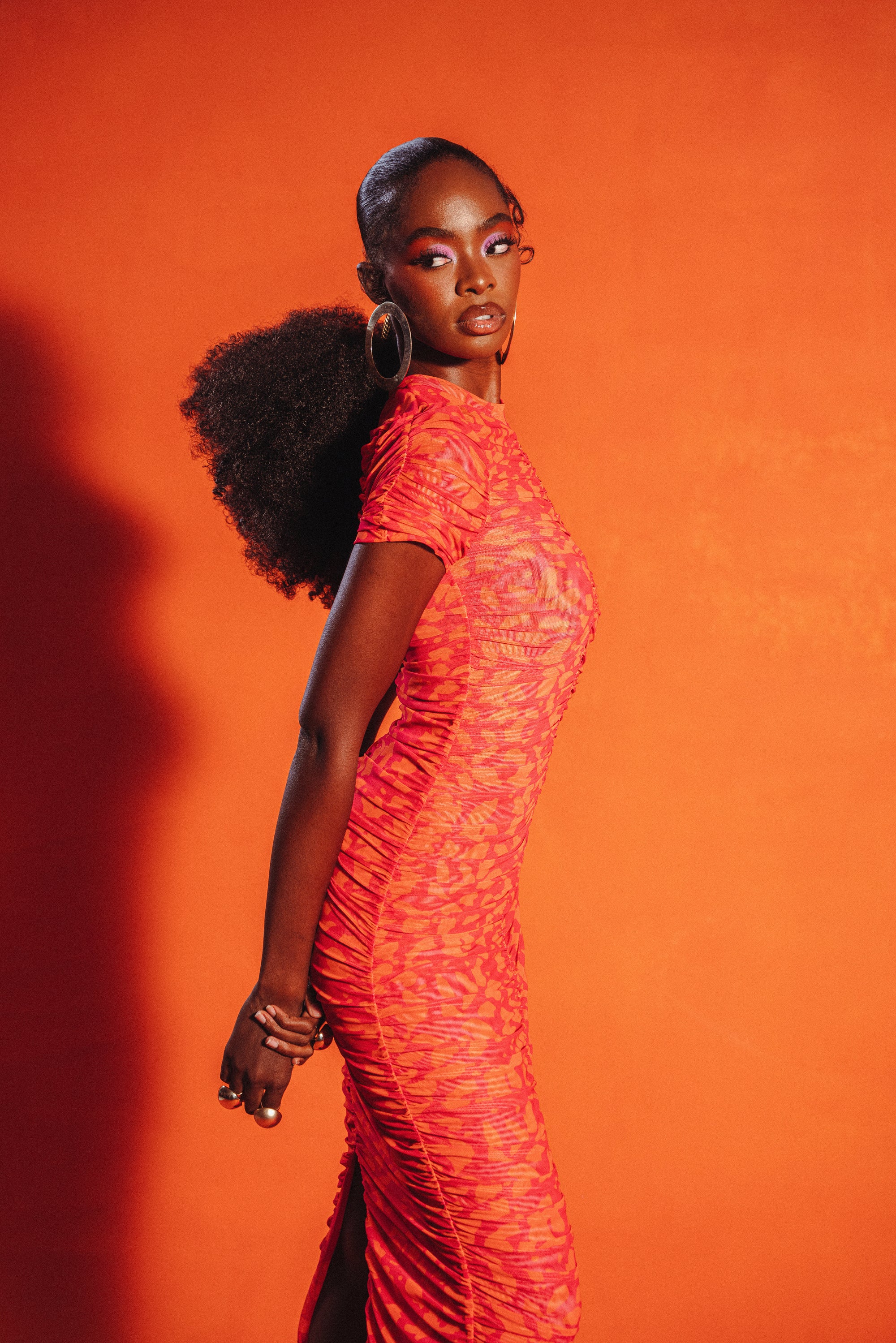 RAYE RUCHED MAXI MESH DRESS