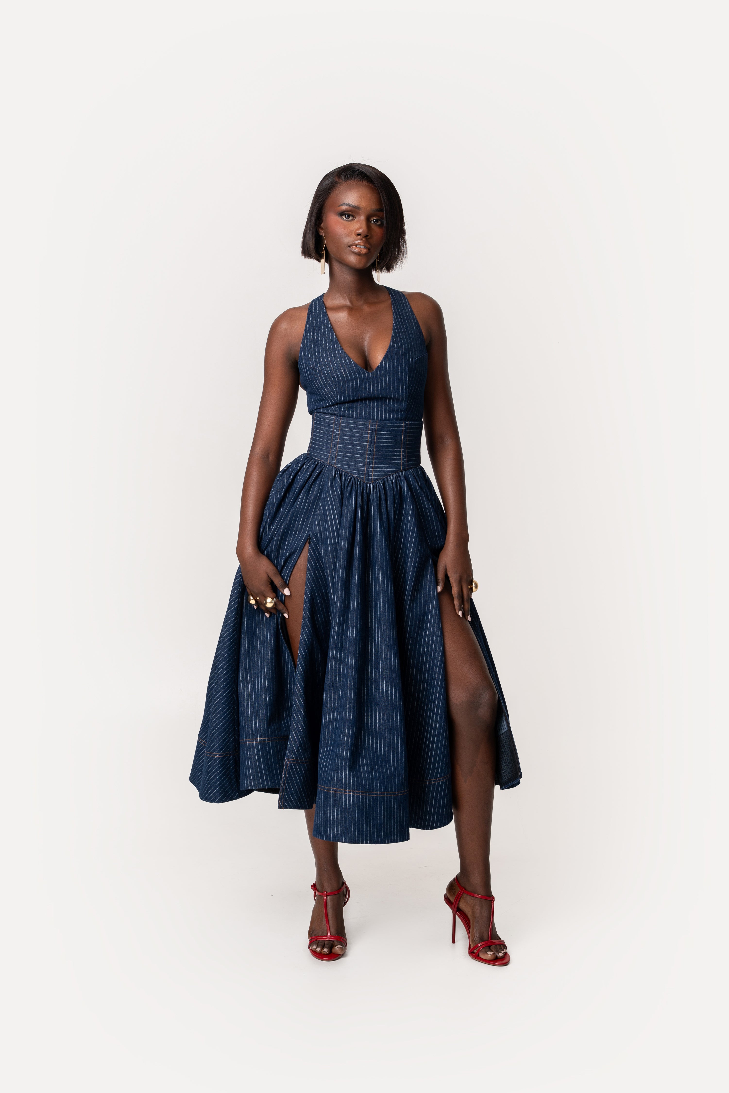 Denim Pinstripe NOEMI Midi Dress – OFUURE
