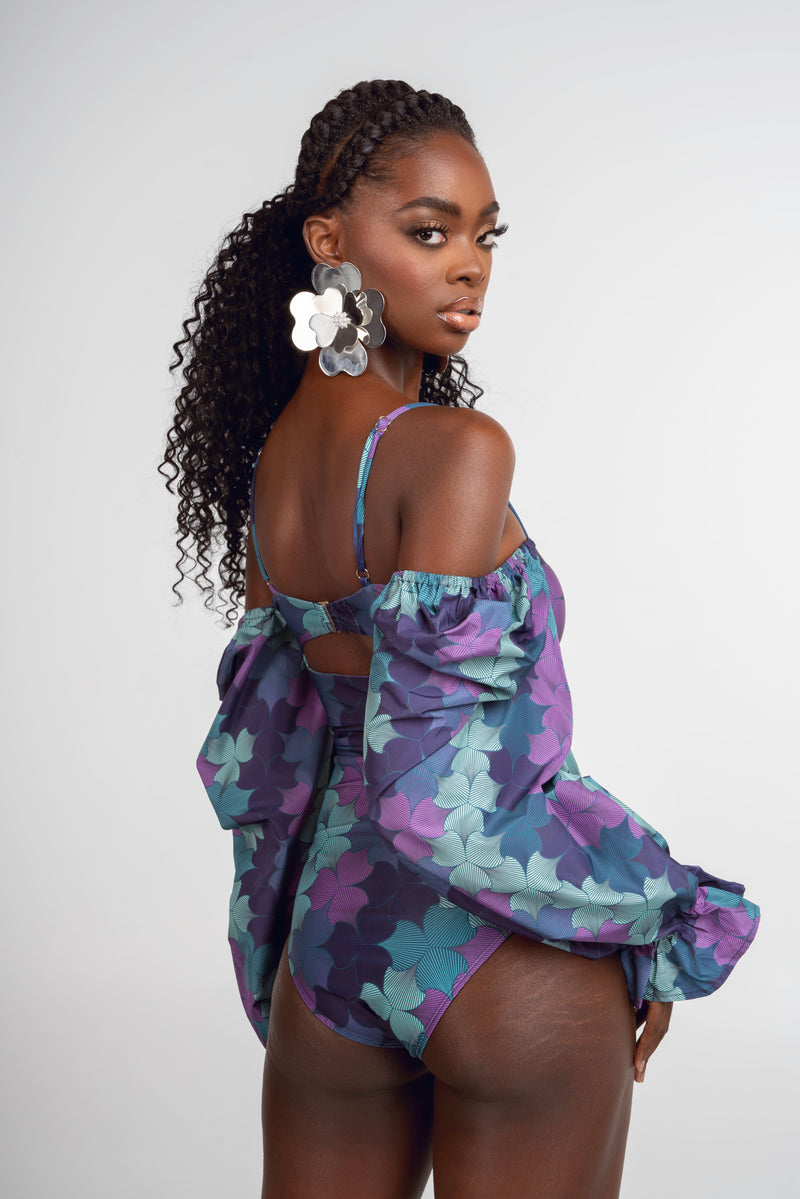 ZURI OFF SHOULDER PUFFY SLEEVE SWIMSUIT