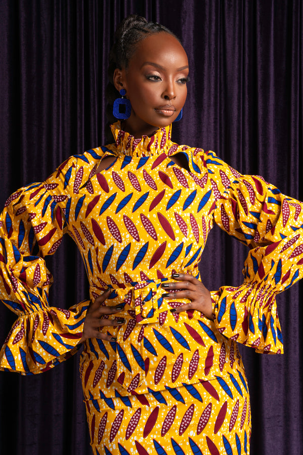 MOYIN African Print Mock Neck Midi Dress