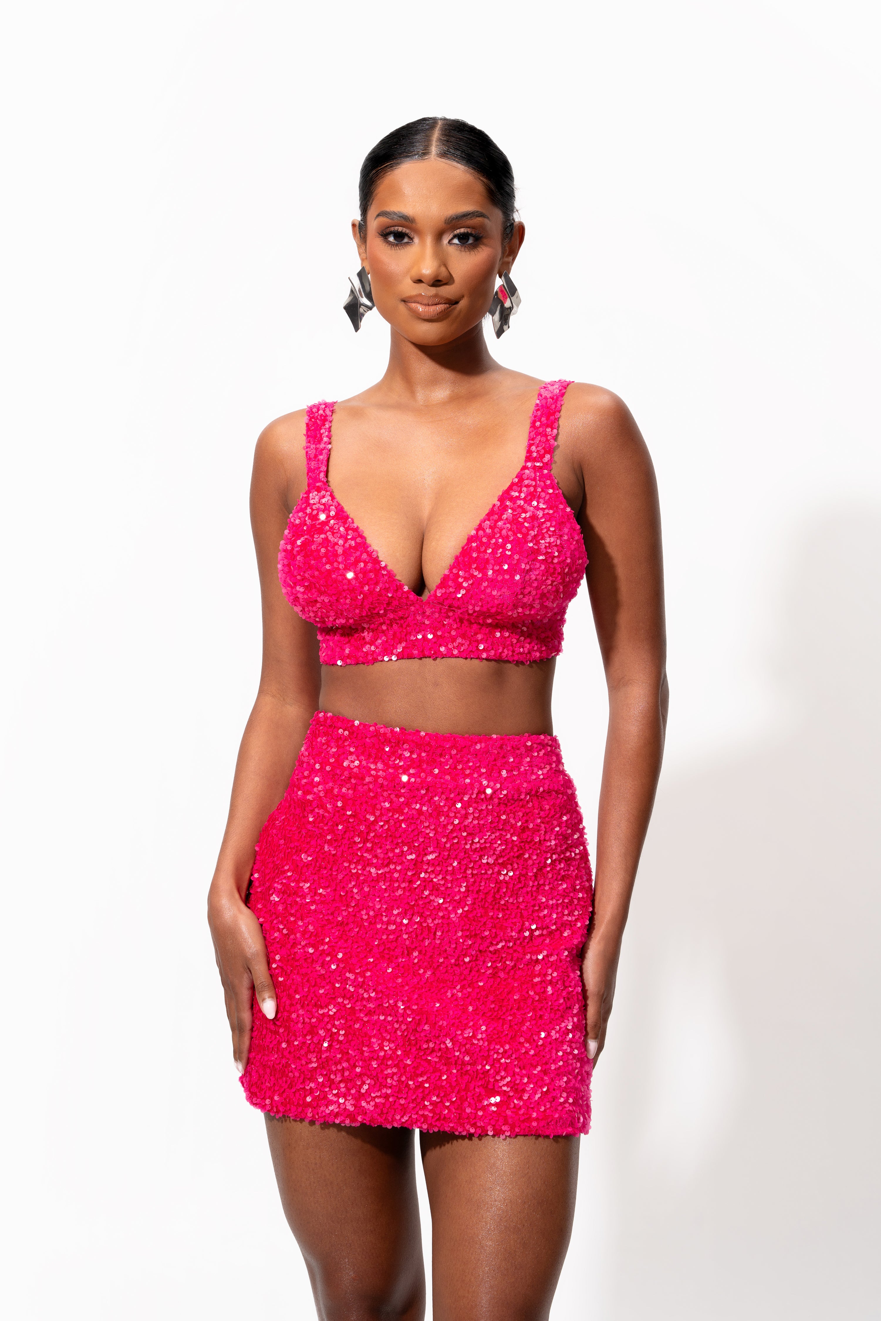 LIZA Sequin Bra top in FUCHSIA – OFUURE