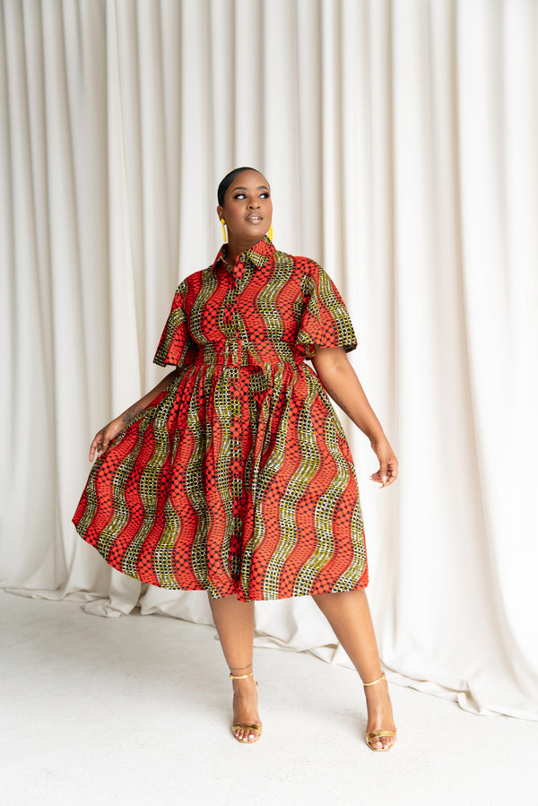 SARA African Print Shirt Midi Dress