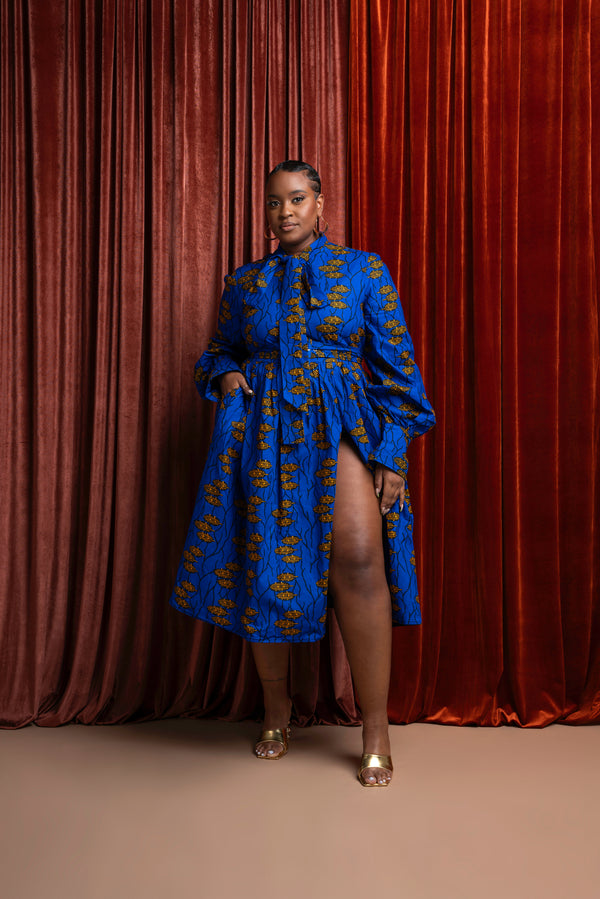 YOMI African Print Midi Dress (pussybow)