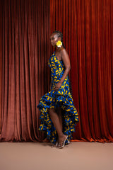 OPE One-sleeve Ruffle African Print Hi-low Dress