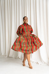 SARA African Print Shirt Midi Dress