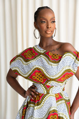 BIMISOLA African Print One-shoulder Midi Dress