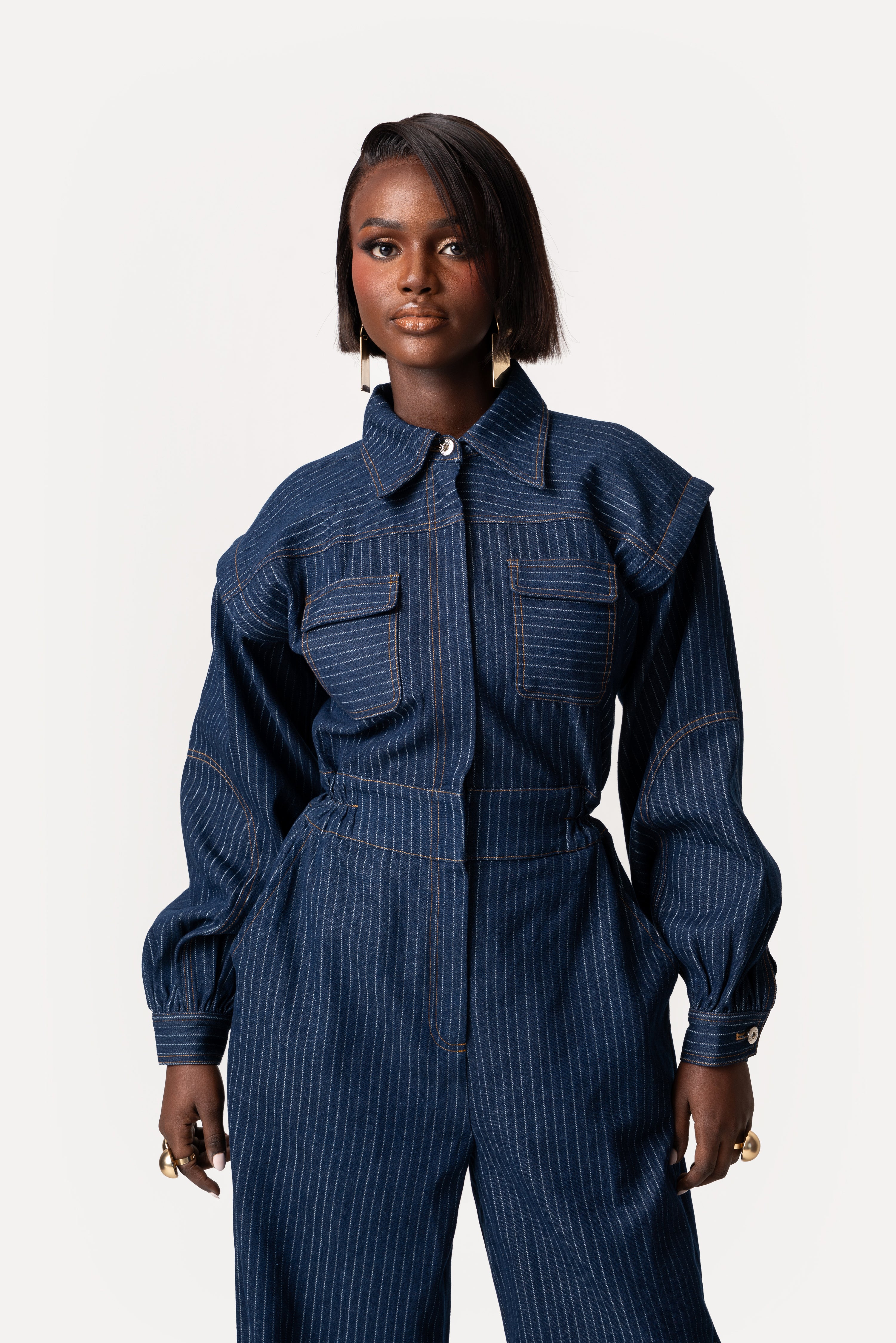 Denim Pinstripe JAKKI Jumpsuit – OFUURE