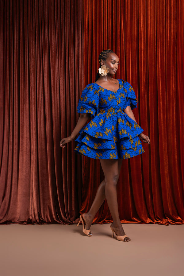 YOMI African Print LAYERED Mini Dress