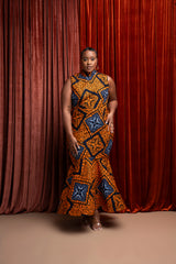 ZEZE African Print Maxi Mock Neck Dress