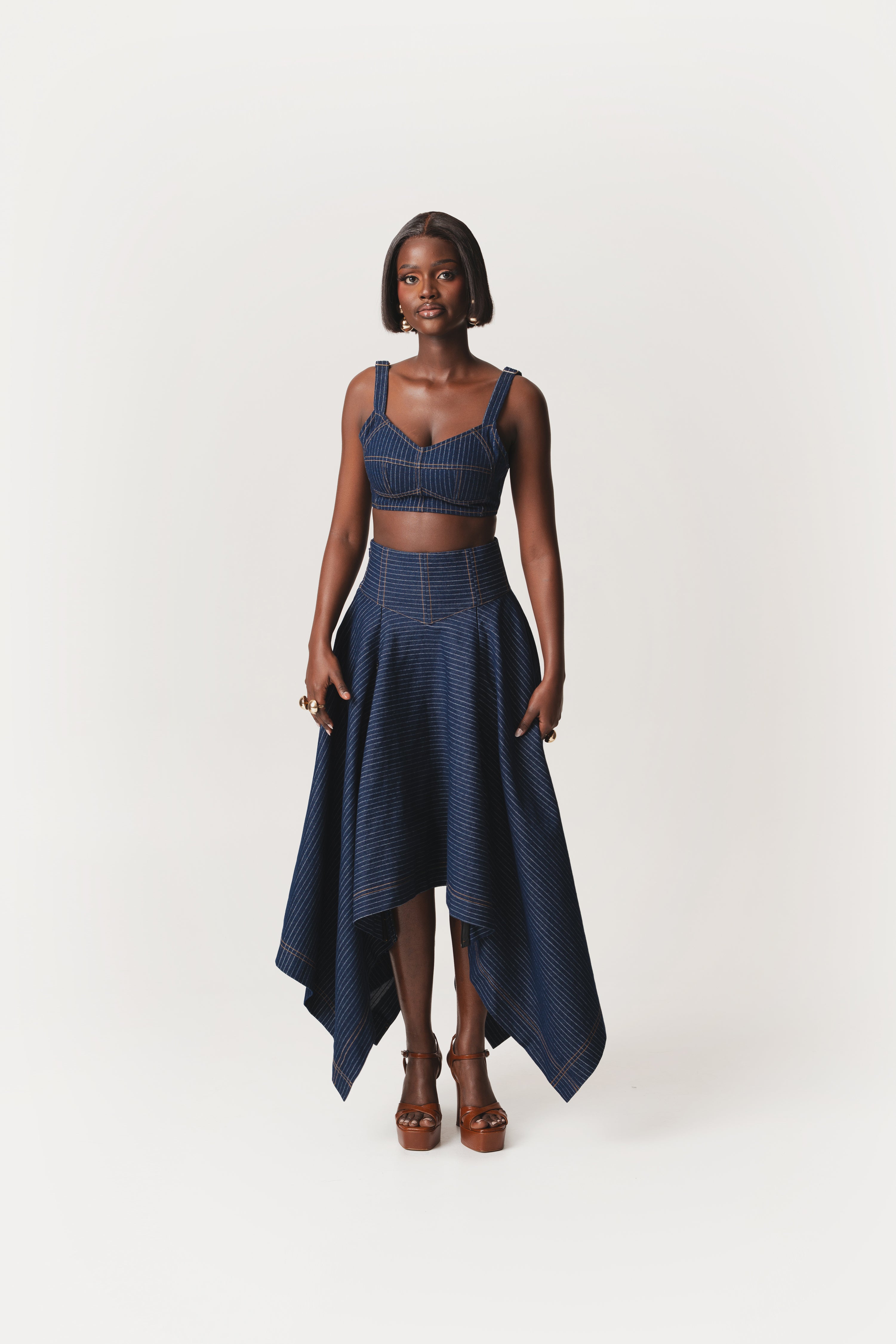 Denim Pinstripe ABI Corset Handkerchief Skirt – OFUURE