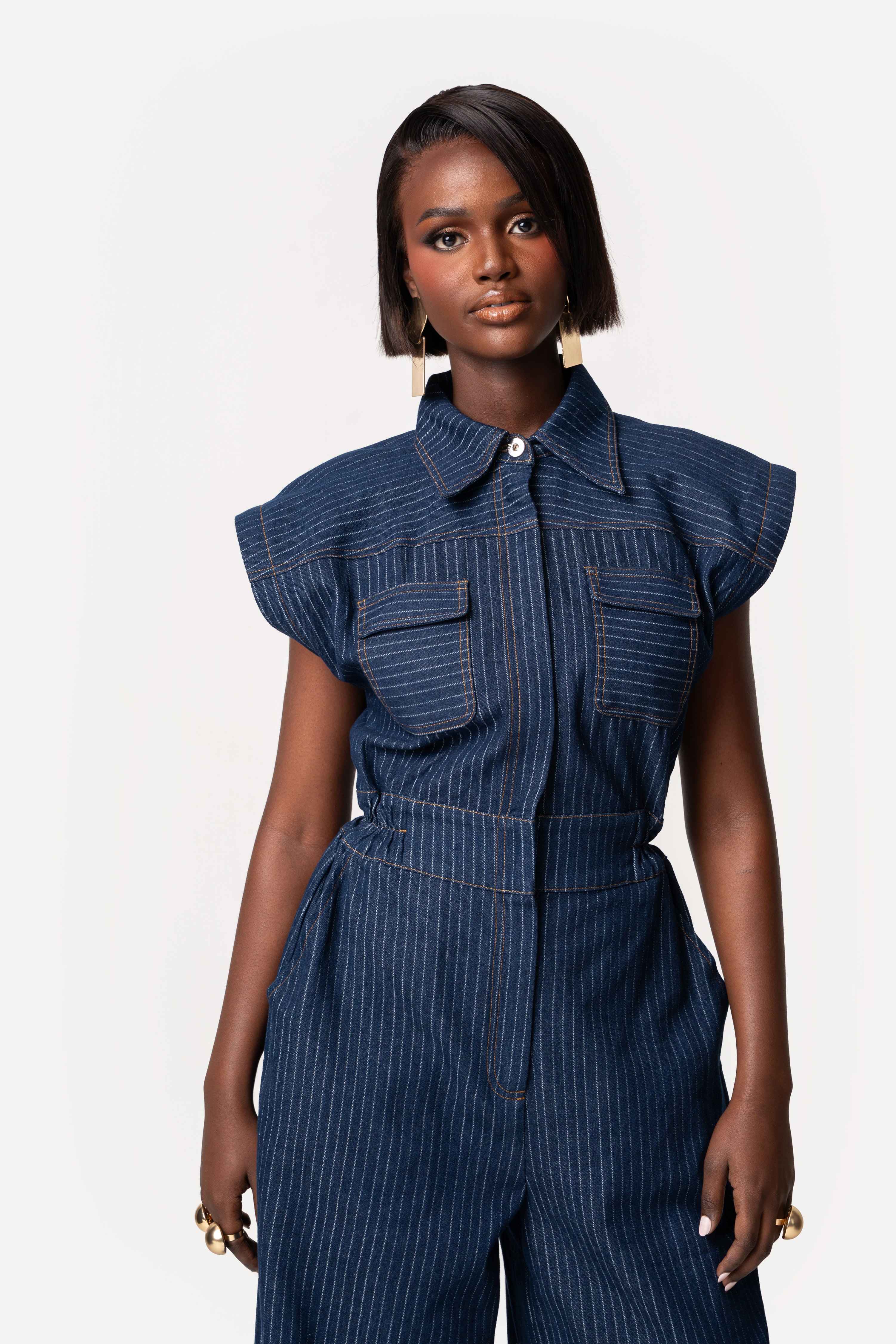 Denim Pinstripe JAKKI Jumpsuit – OFUURE