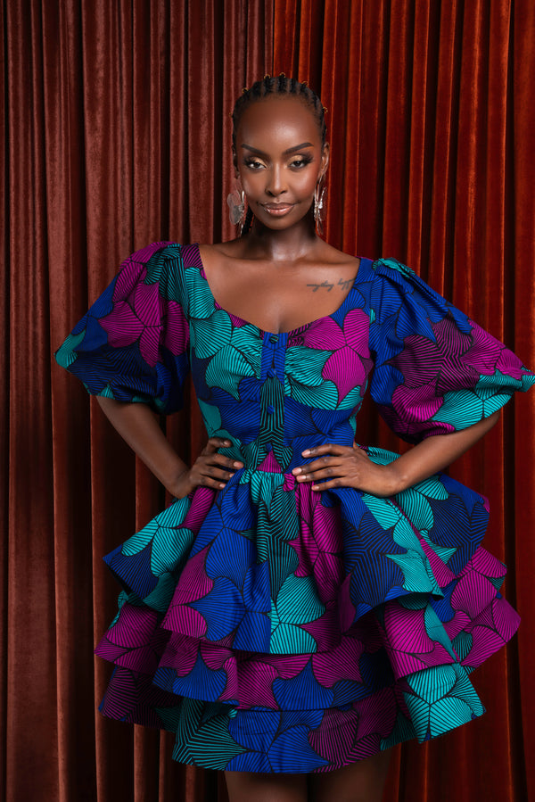 ZURI African Print LAYERED Mini Dress