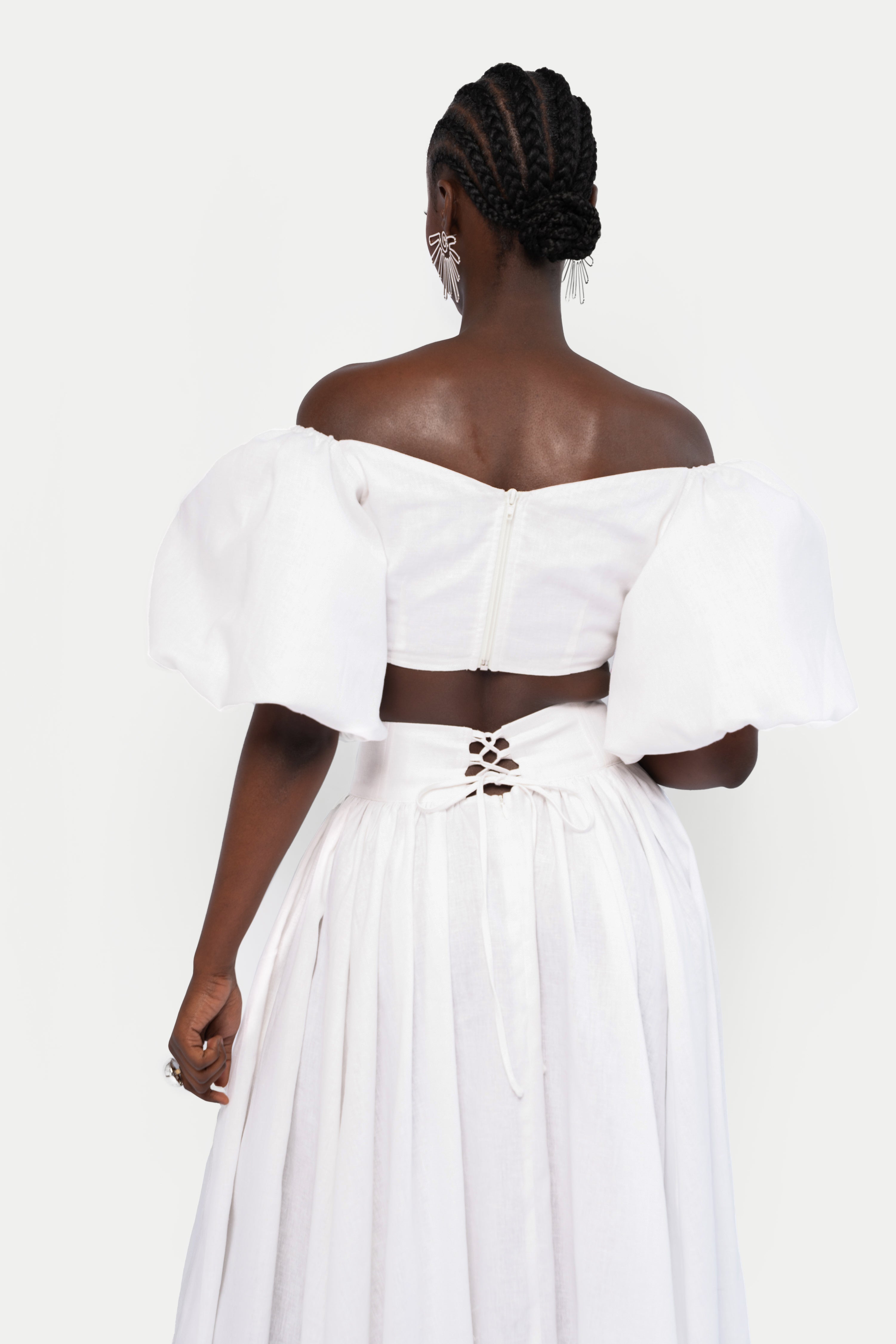 Linen SKYE Puffy Sleeve Crop Top in White – OFUURE