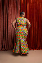 TANI African Print Maxi Mock Neck Dress