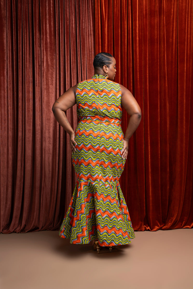 TANI African Print Maxi Mock Neck Dress