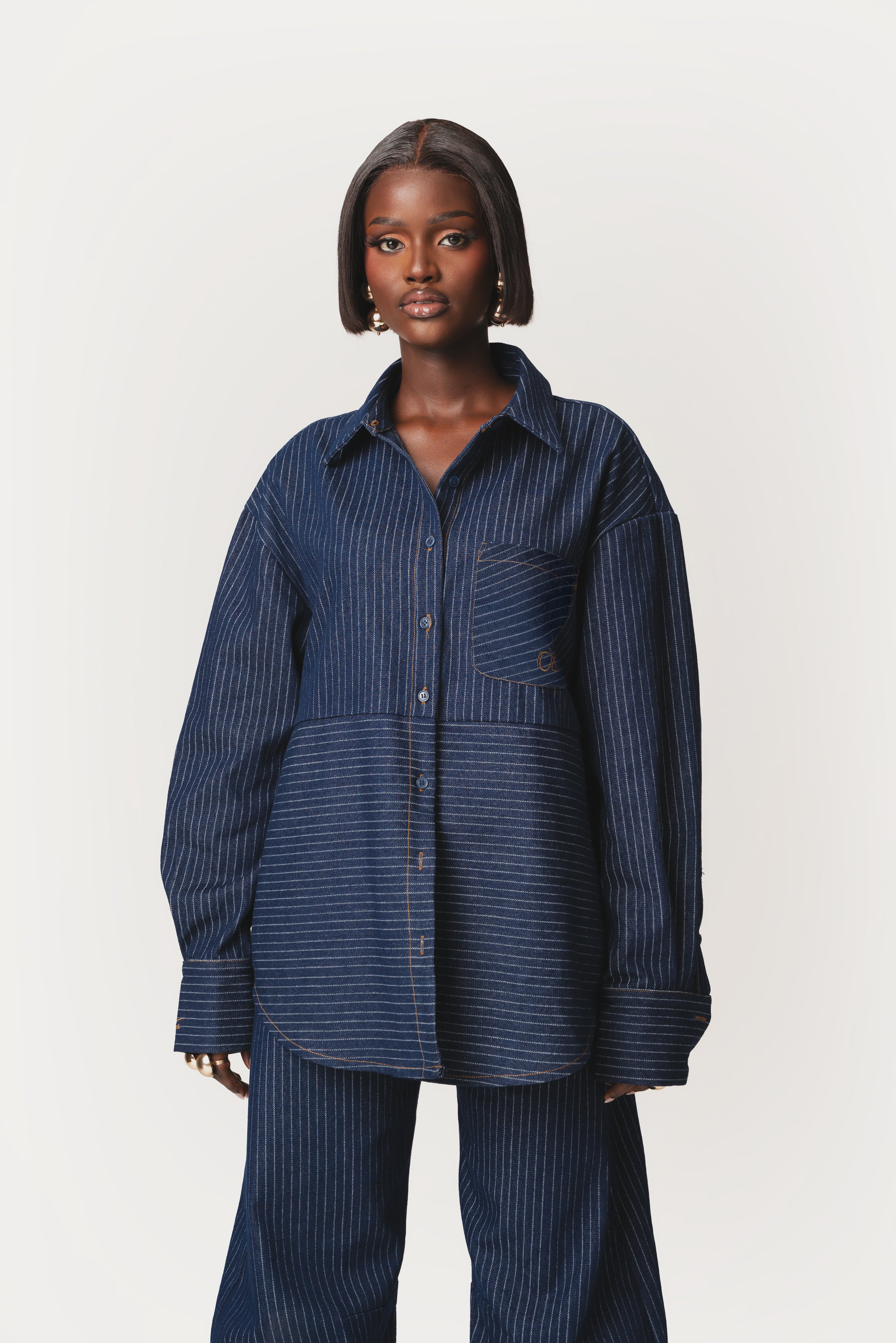 Denim Pinstripe TIA Button Up Shirt – OFUURE