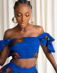 TORI African Print Ruffle Sleeve Crop Top