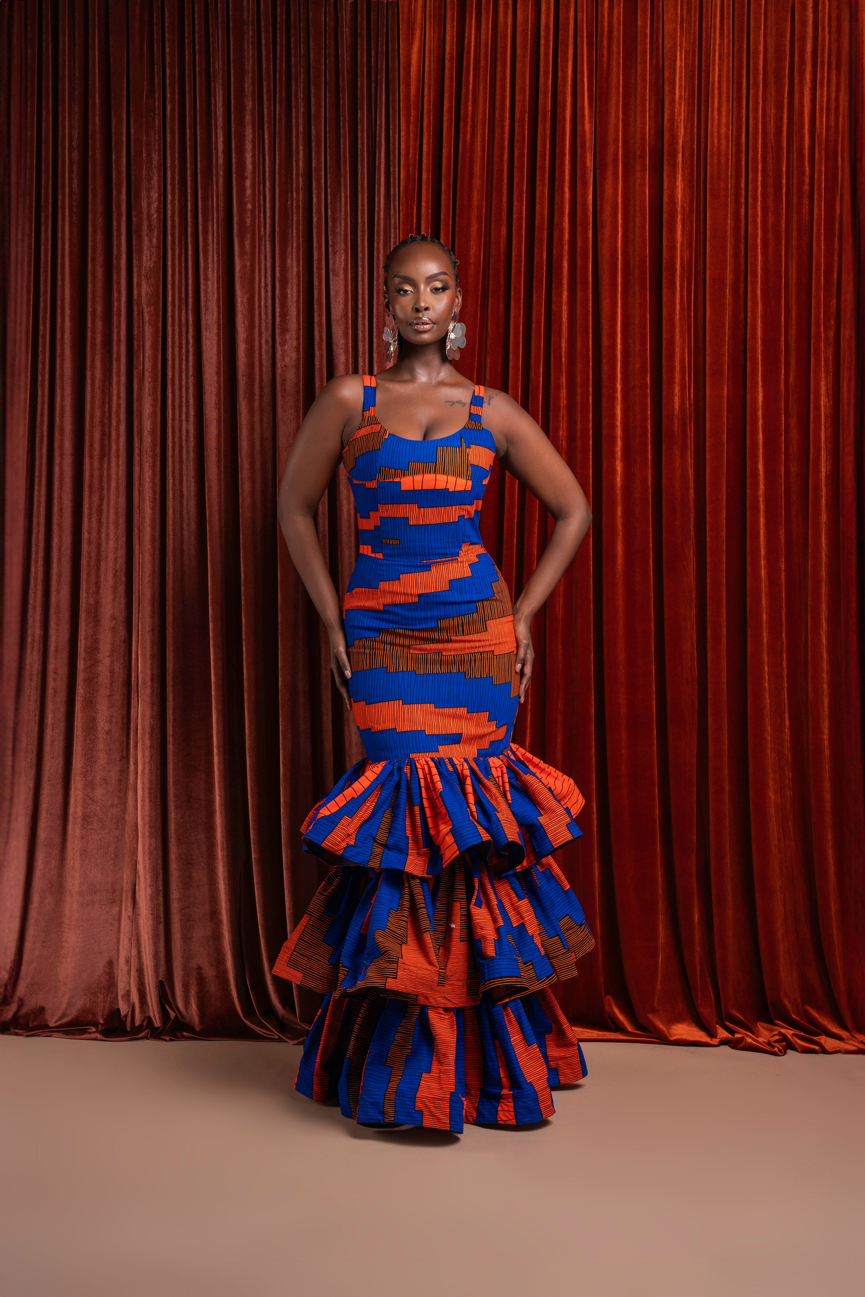 TOMIE African Print Layered Mermaid Dress