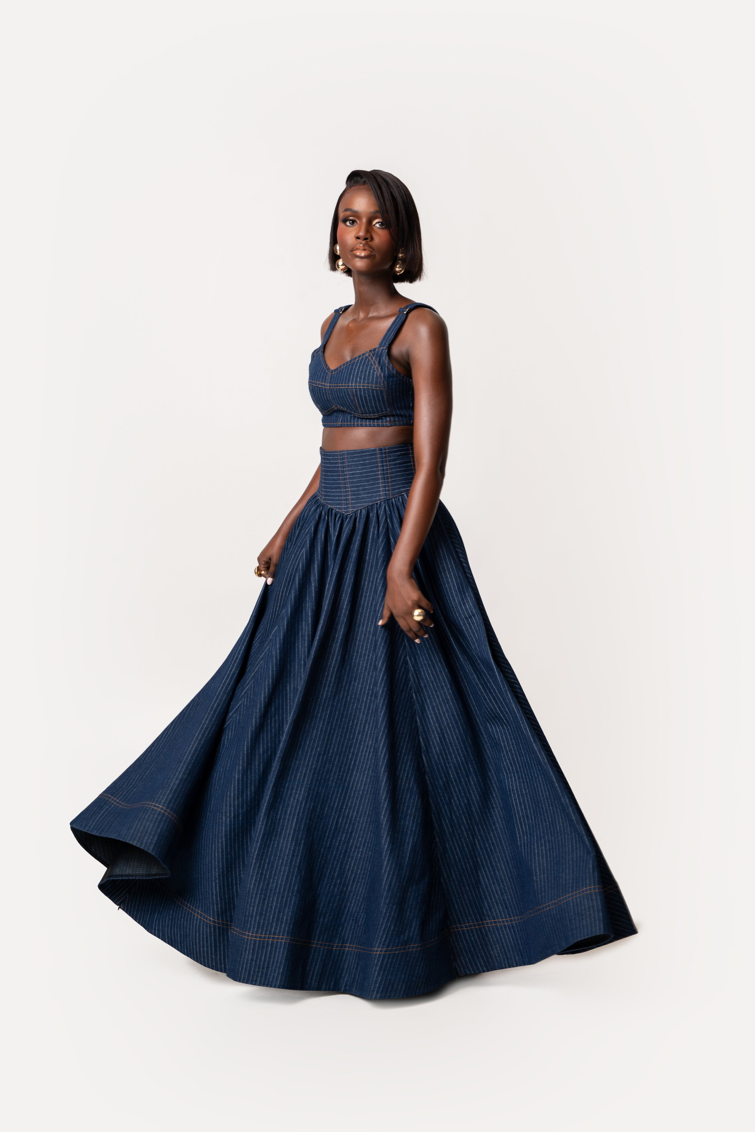 Denim Pinstripe DANI Maxi Skirt – OFUURE