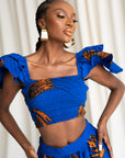TORI African Print Ruffle Sleeve Crop Top