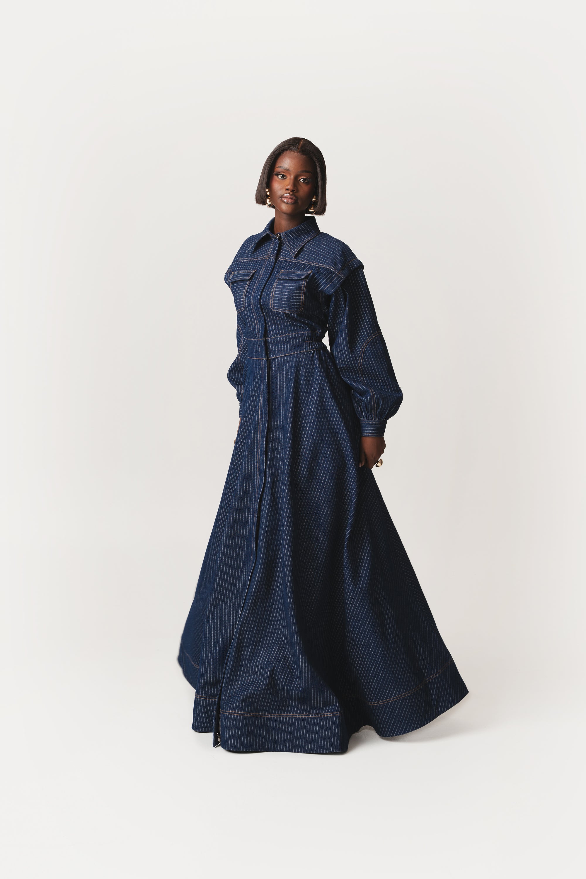 Denim Pinstripe EMMA Maxi Dress OFUURE Denim Pinstripe EMMA Maxi Dress OFUURE