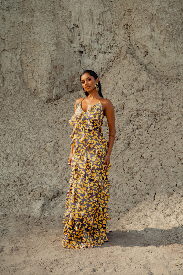 SAKI BLACK RUFFLE MAXI DRESS