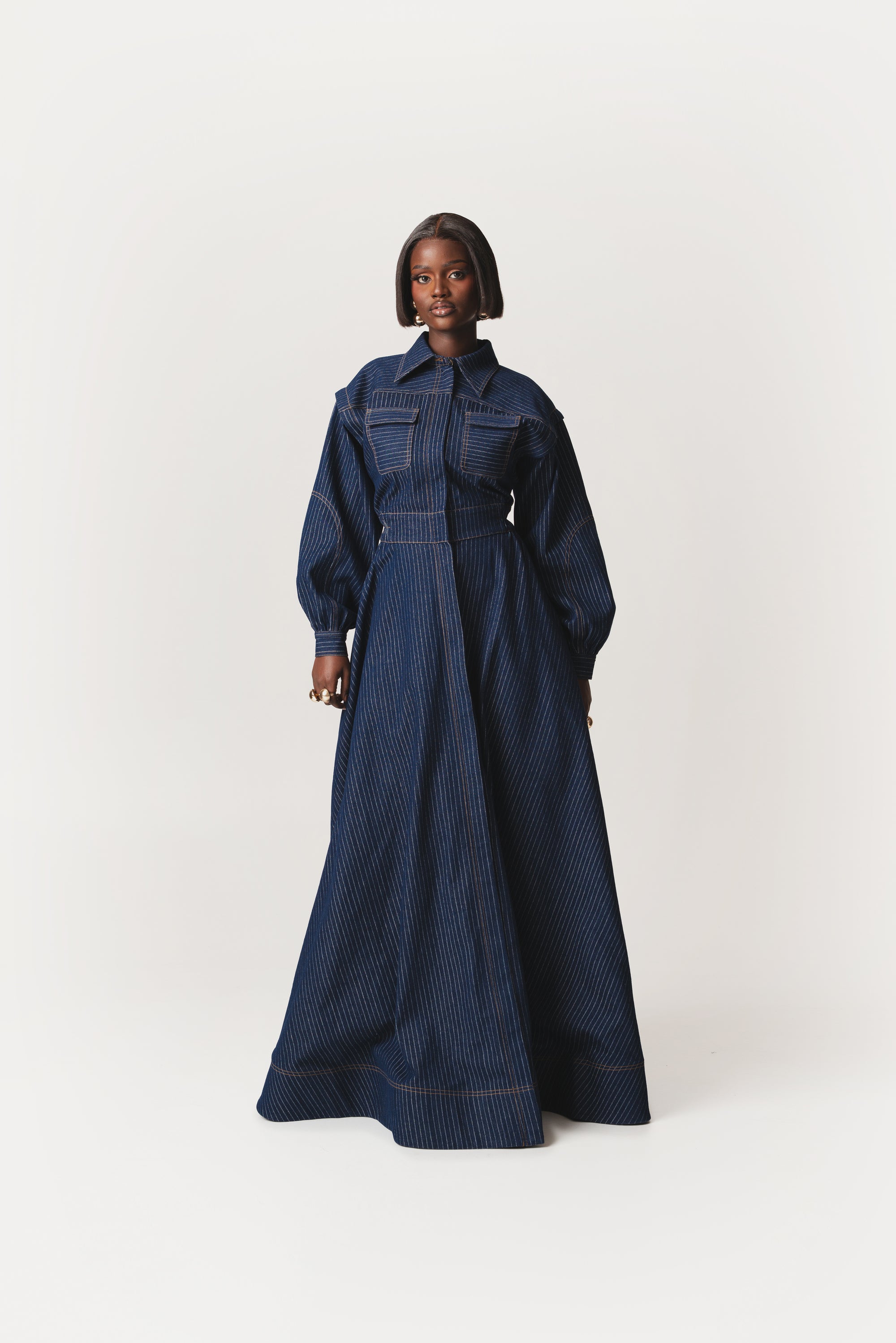 ofuure denim dress Denim Pinstripe NOEMI Midi Dress OFUURE