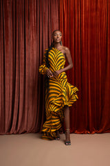 IFE One-sleeve Ruffle African Print Hi-low Dress