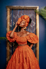 OBI Smocked Puffy Sleeve African Print Crop Top