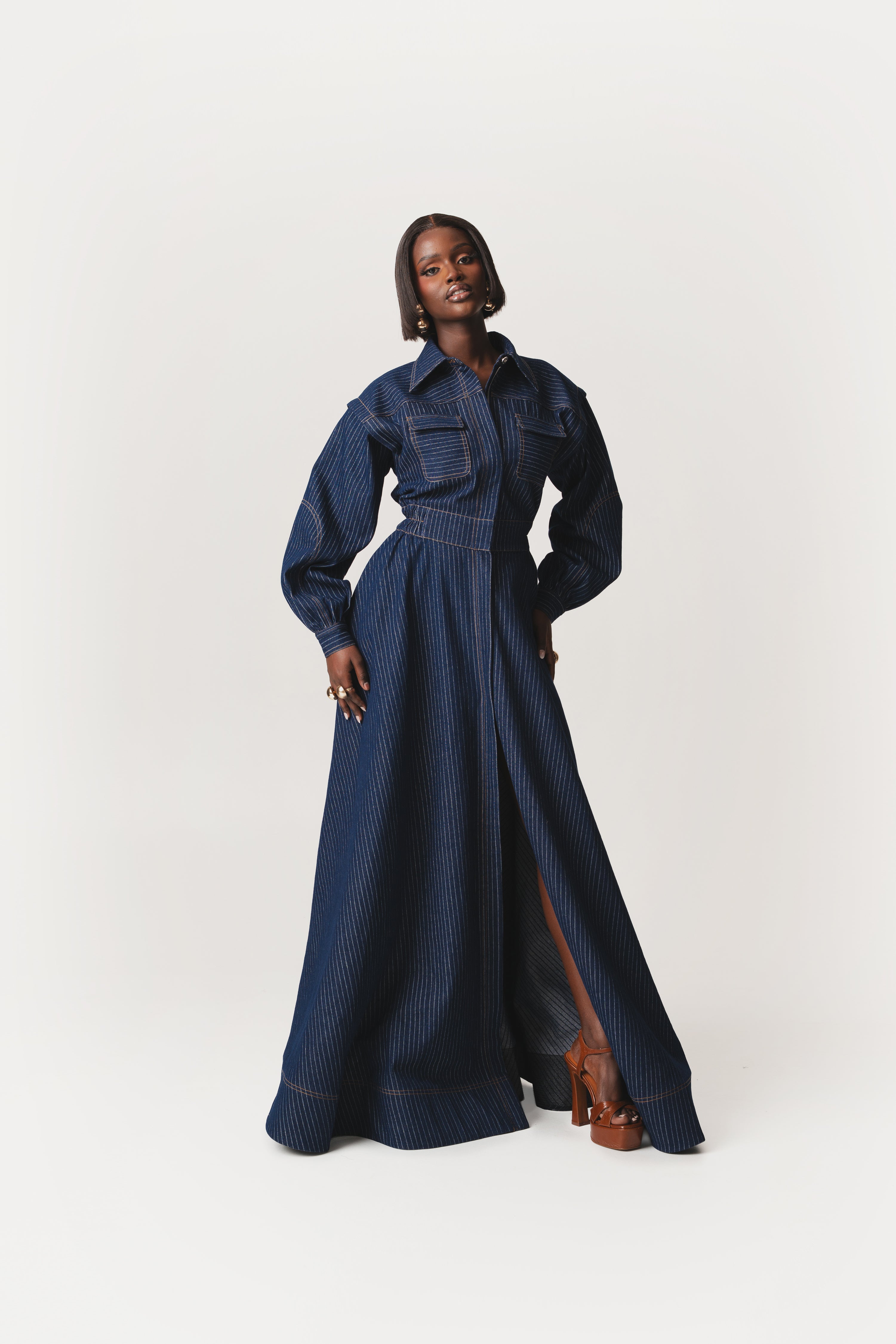Denim Pinstripe EMMA Maxi Dress – OFUURE