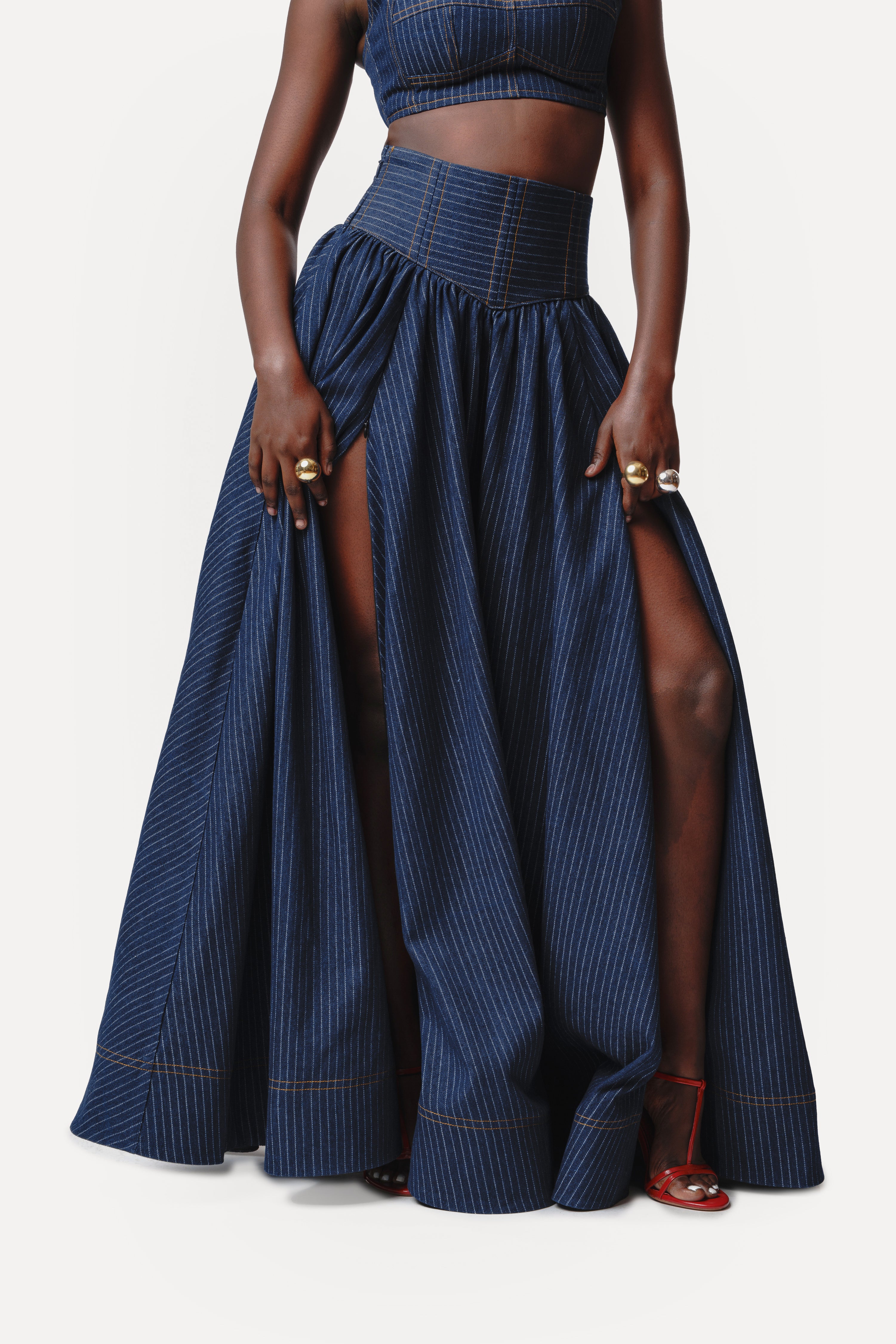 Denim Pinstripe DANI Maxi Skirt – OFUURE