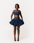 Denim Pinstripe RUMI Bubble Mini Skirt